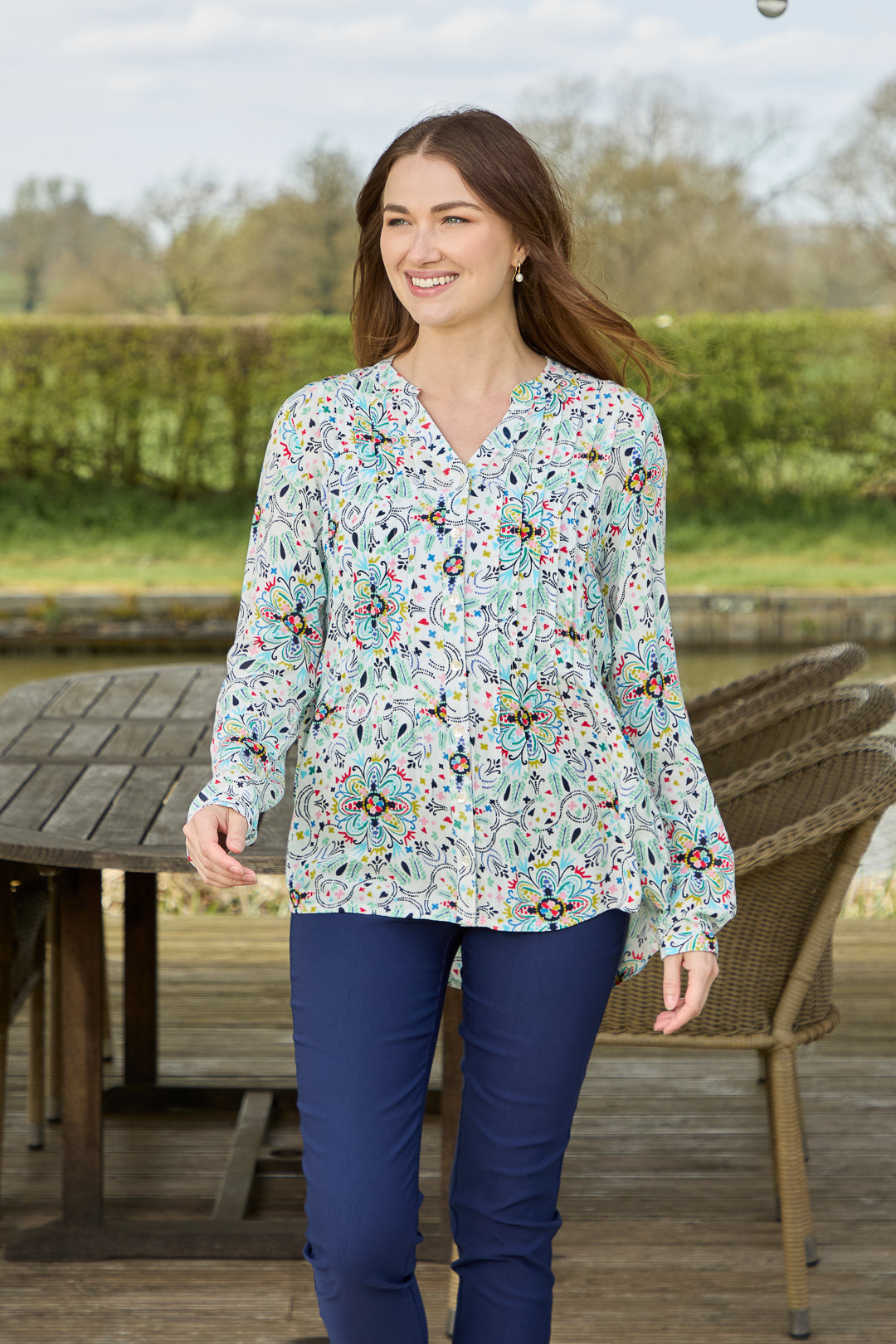 Pintuck Floral Printed Shirt
