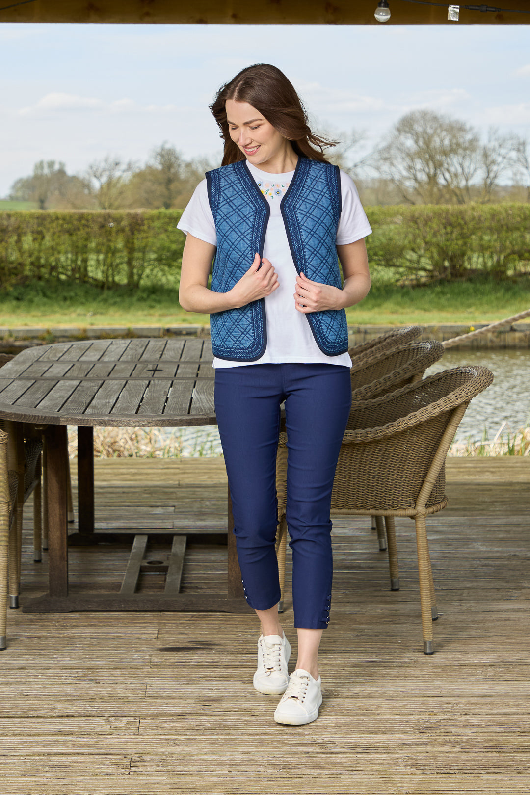 Denim Quilted Embroidered Gilet