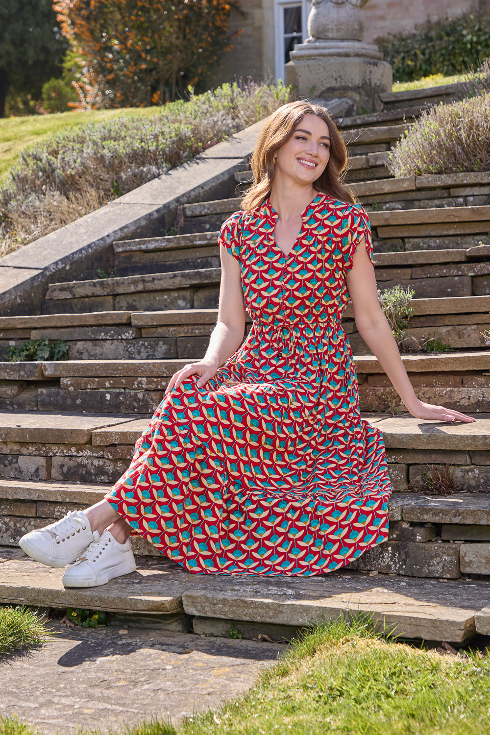 Floral Print Tie Front Midi Dress