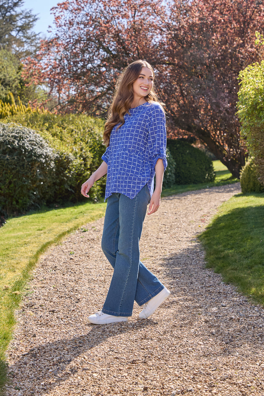 Dotted Check Print Top