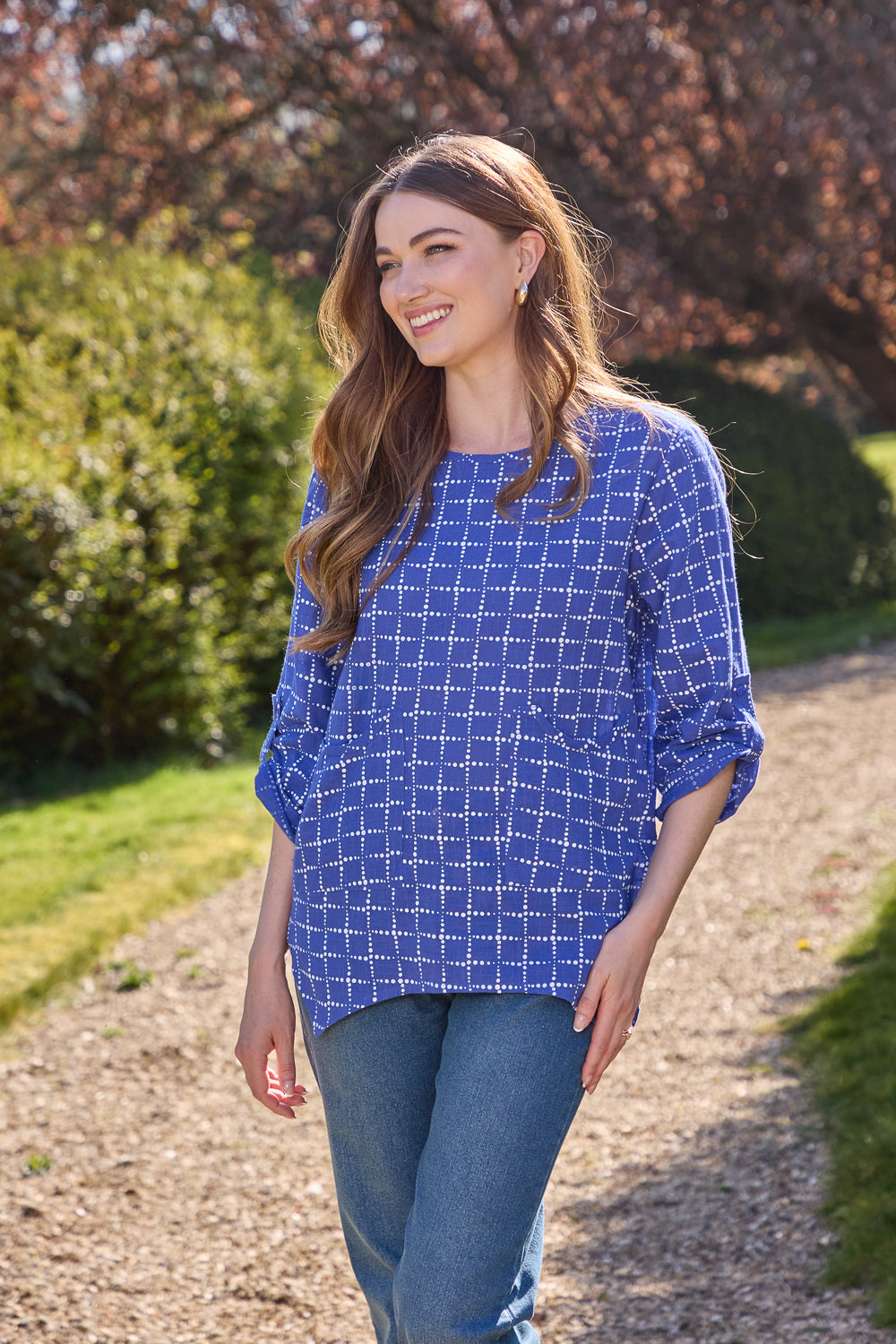 Dotted Check Print Top