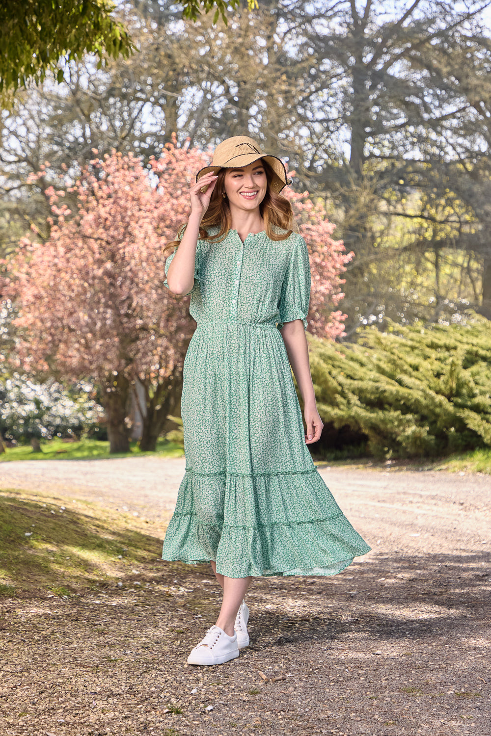 Ditsy Print Button Up Ruffled Dress