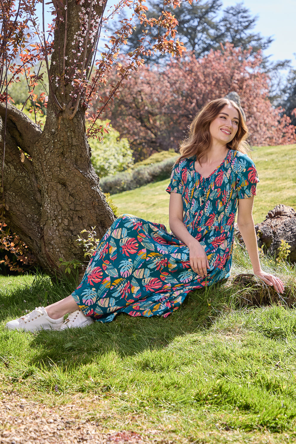 Leaf Print Button-Up Dress