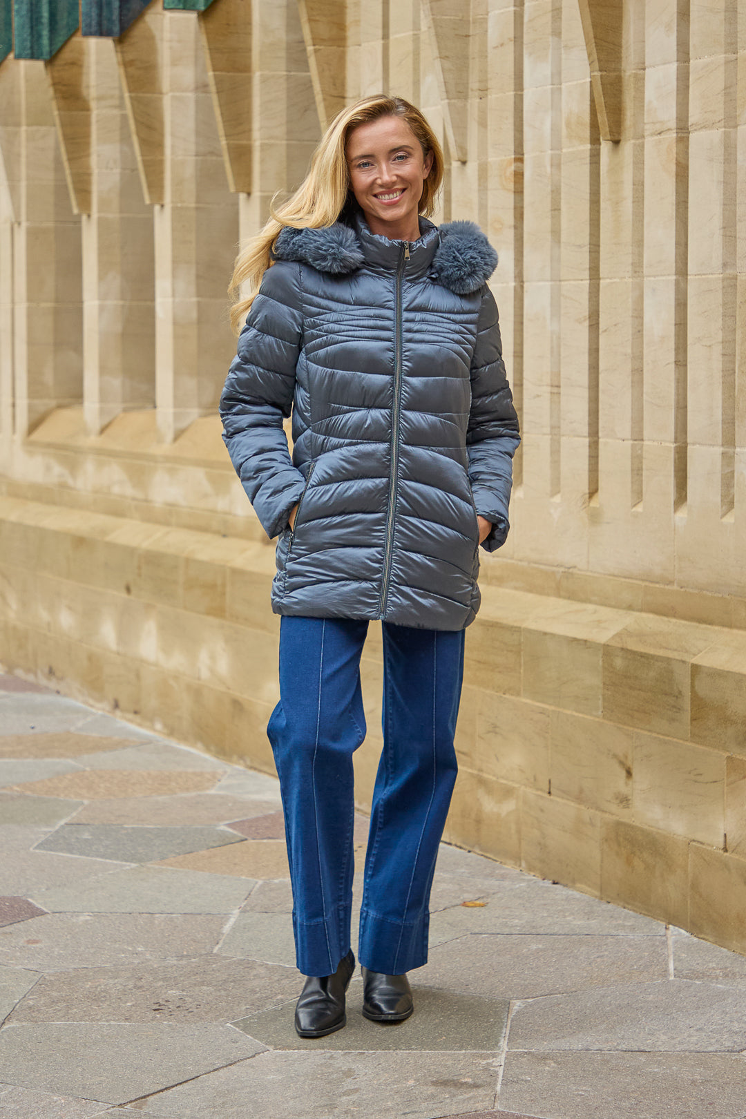 Quilted Jacket With Detachable Fur Hood