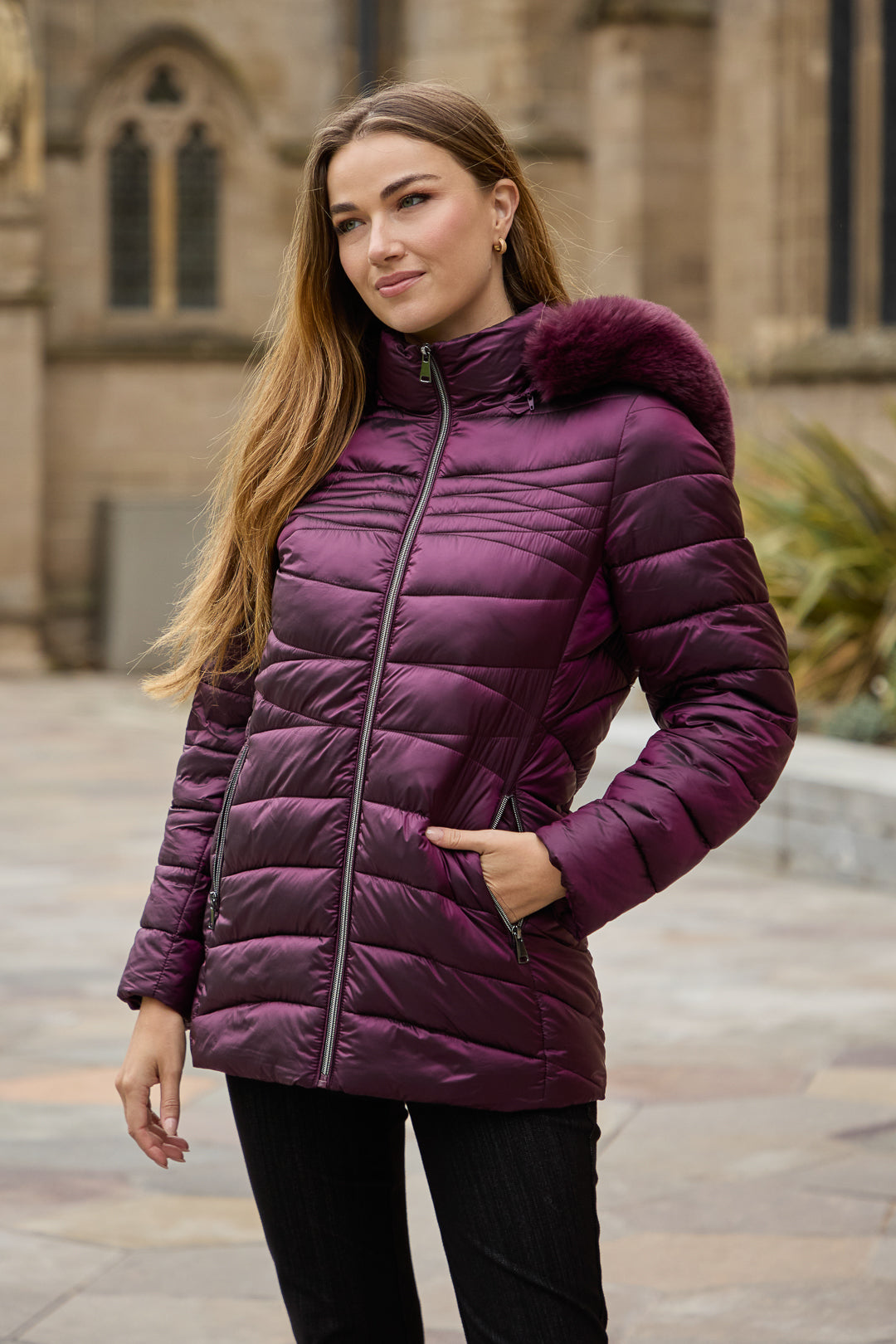 Quilted Jacket With Detachable Fur Hood