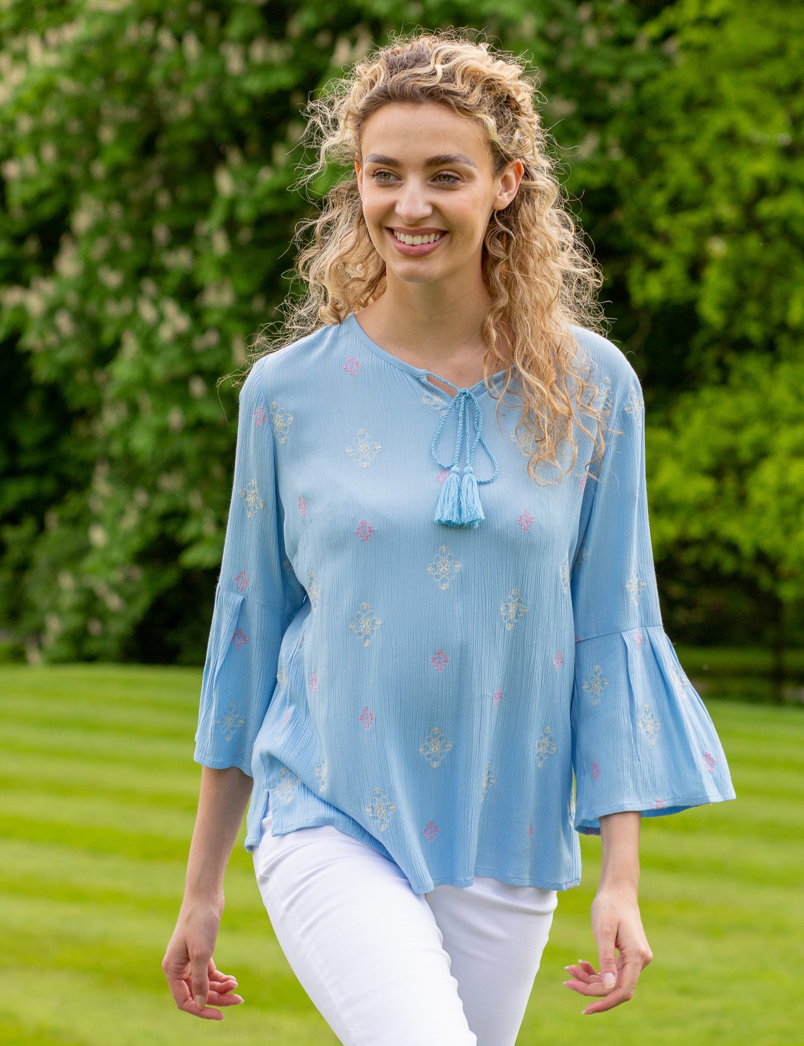Embroidered Front Tie Top