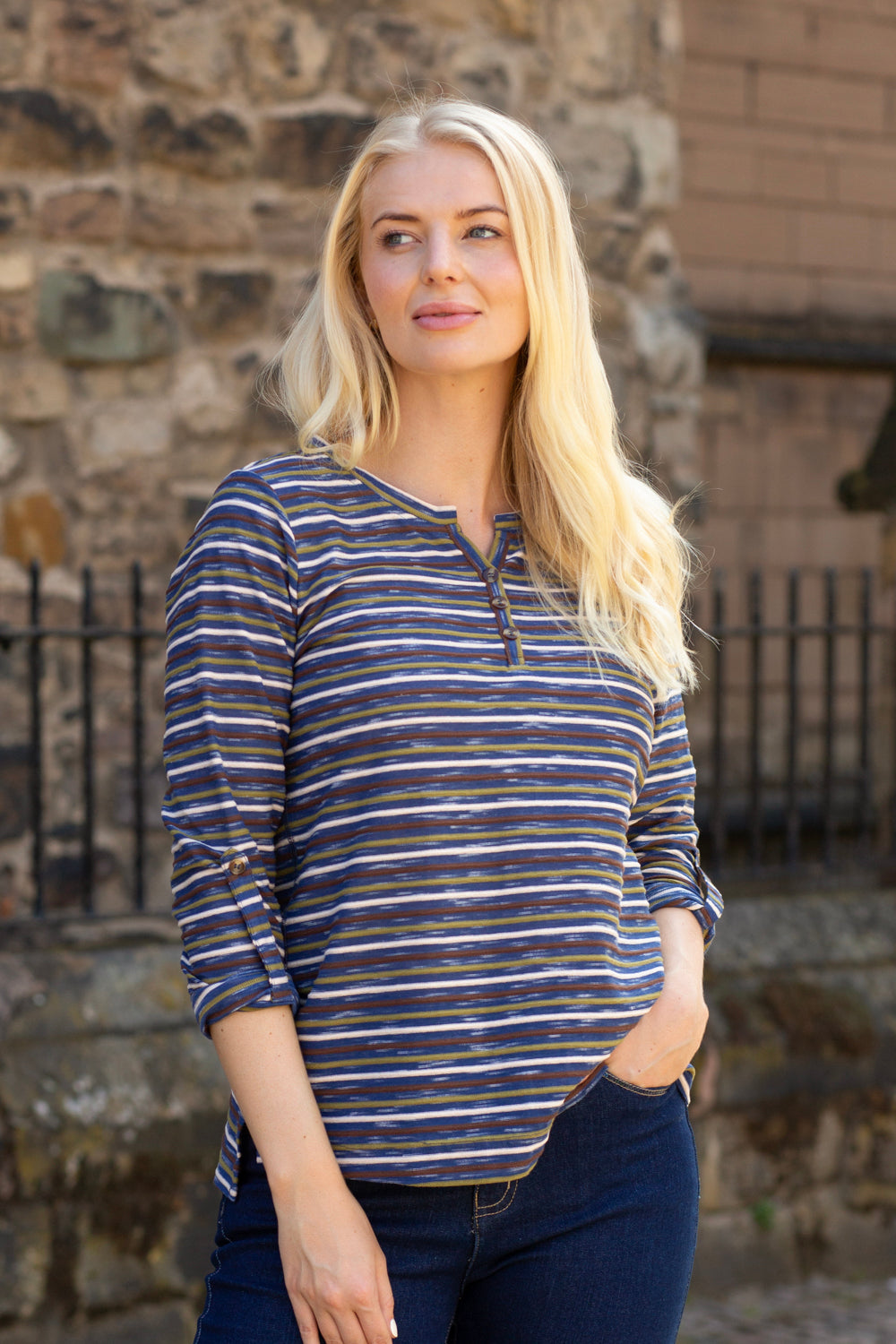 Stripe Notch Neck Top