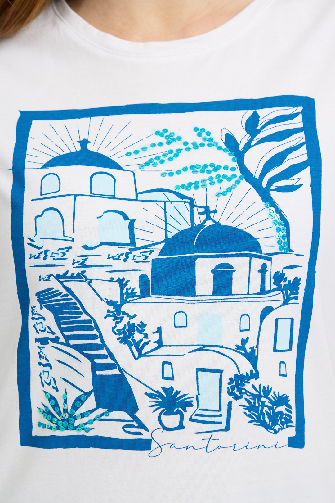 Santorini Graphic Embellished Cotton Top
