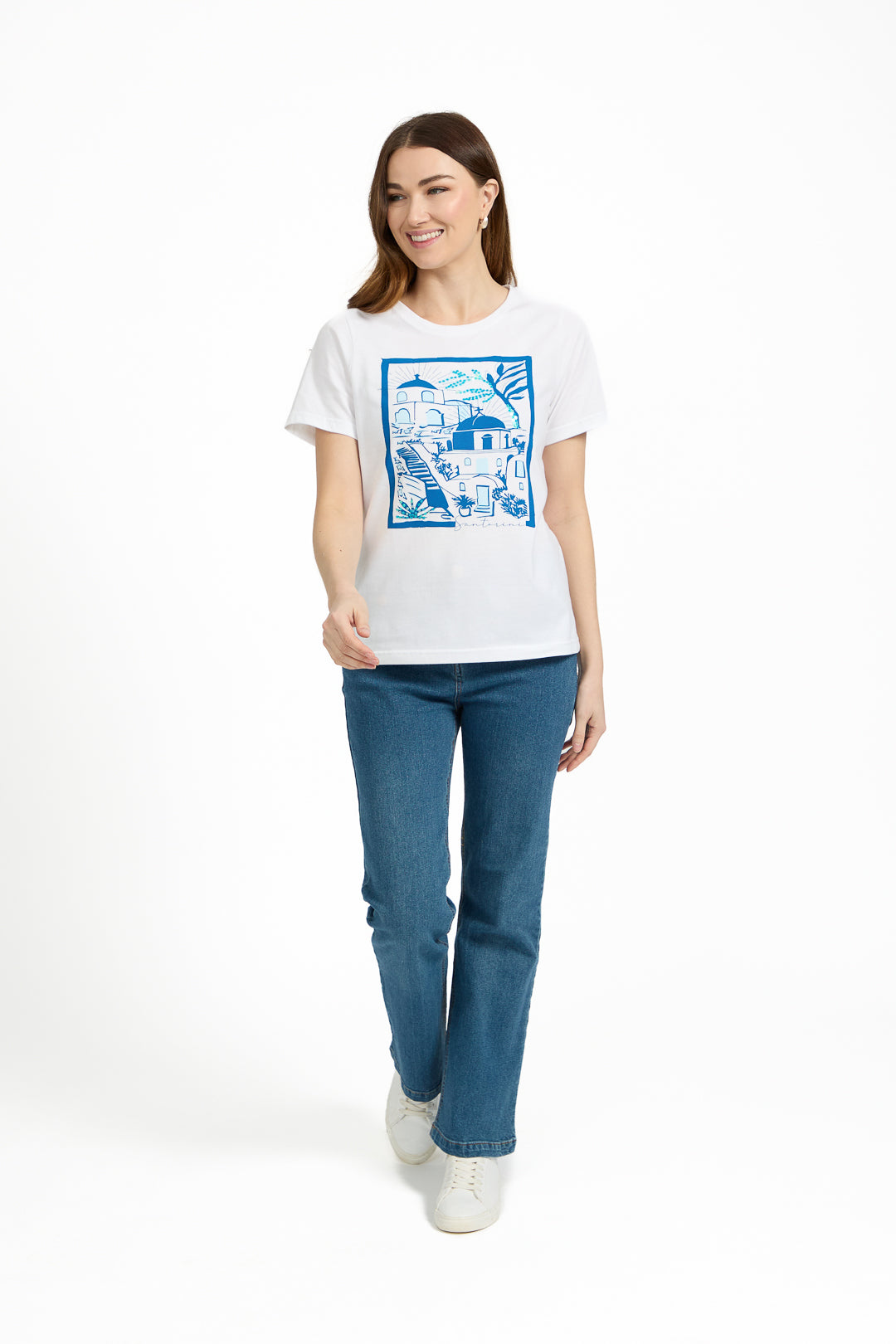 Santorini Graphic Embellished Cotton Top