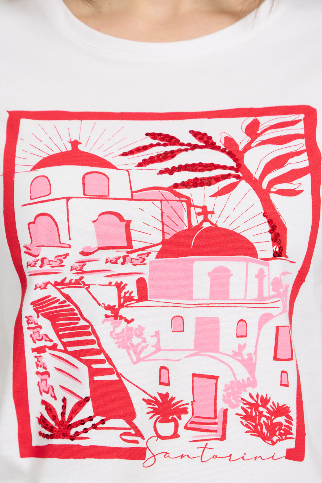 Santorini Graphic Embellished Cotton Top