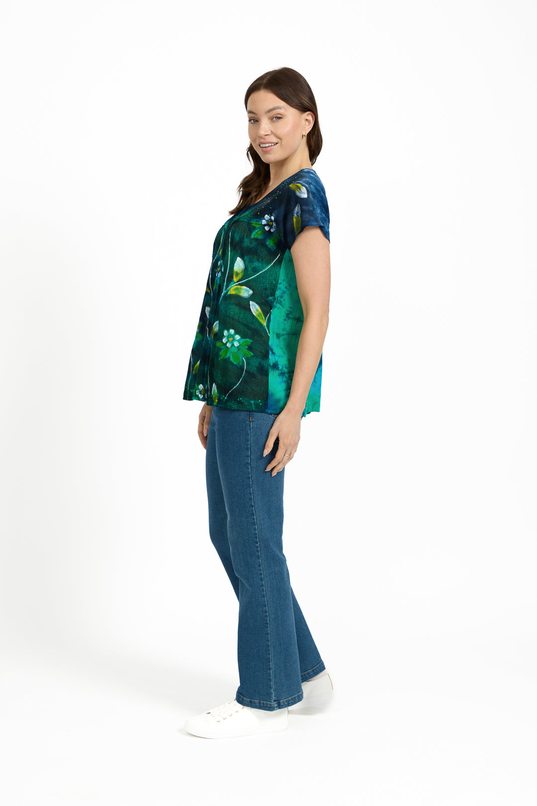 Painted Floral Embellished Tie Dye Top