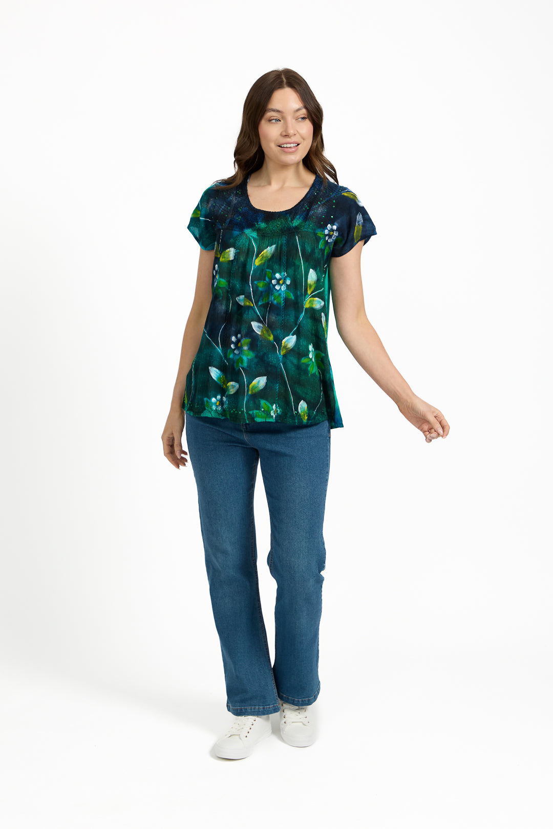 Painted Floral Embellished Tie Dye Top