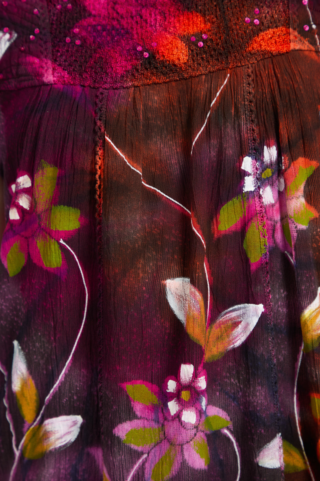 Painted Floral Embellished Tie Dye Top