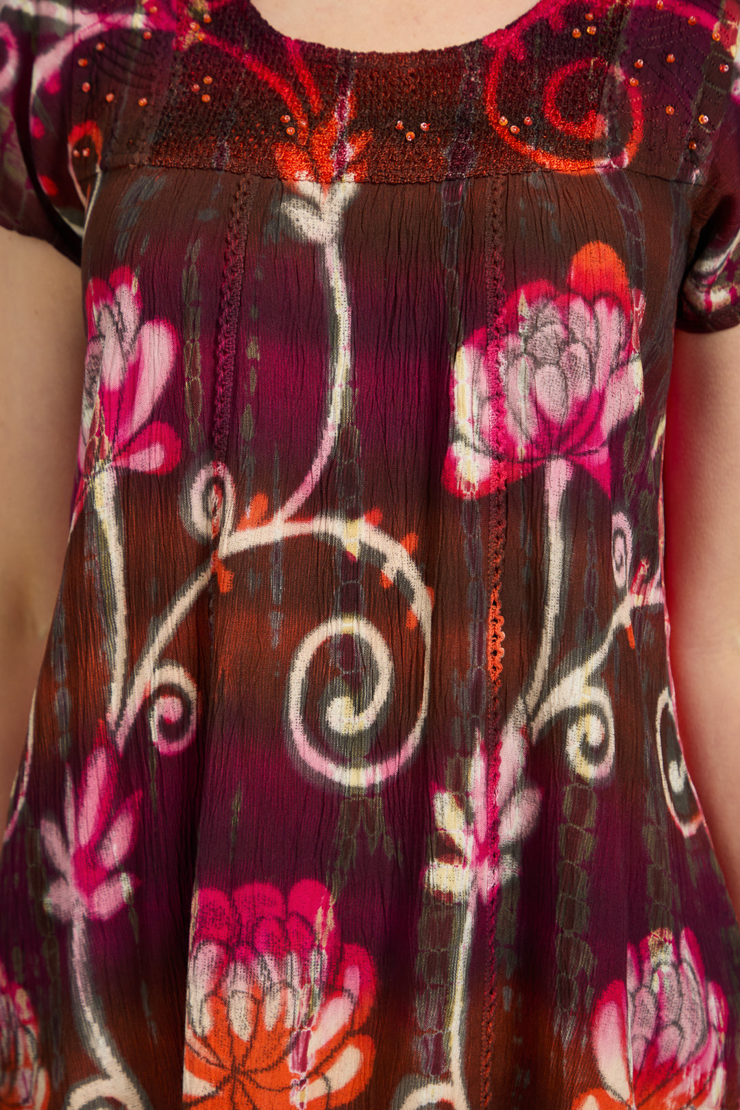 Batik Floral Embellished Tie Dye Top