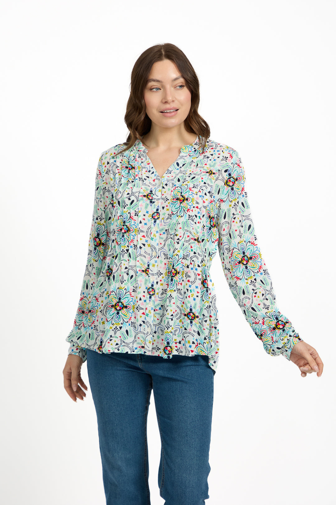 Pintuck Floral Printed Shirt