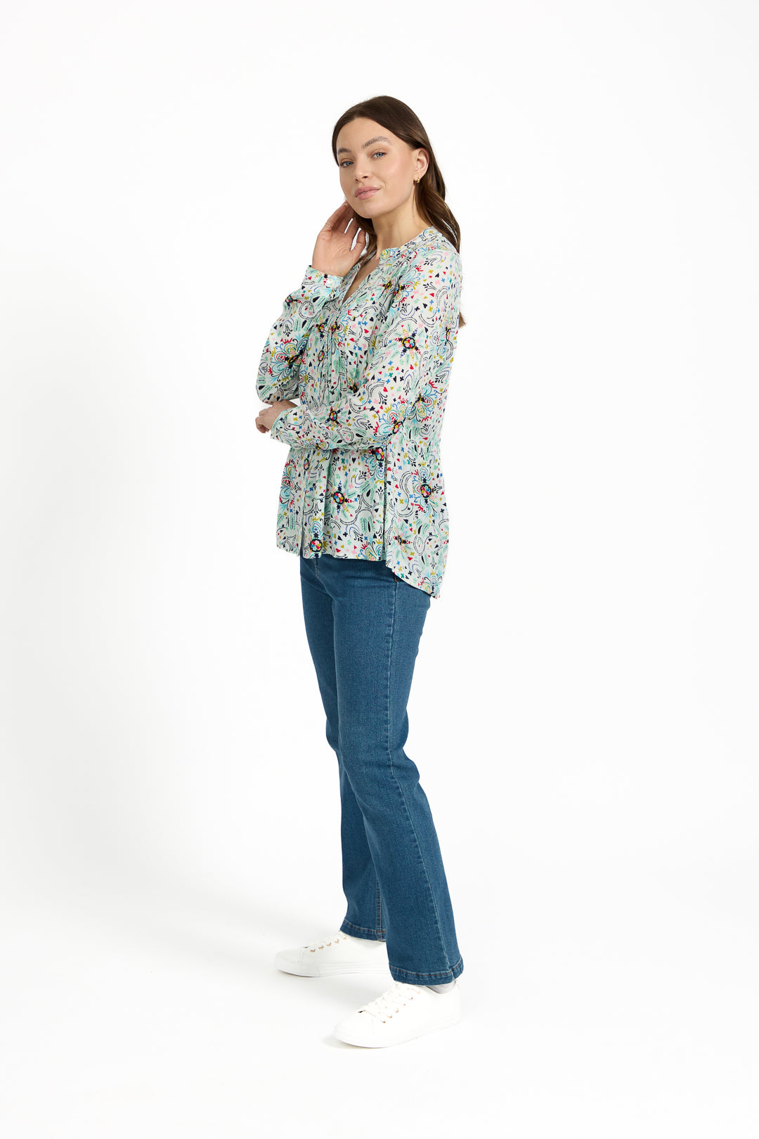 Pintuck Floral Printed Shirt