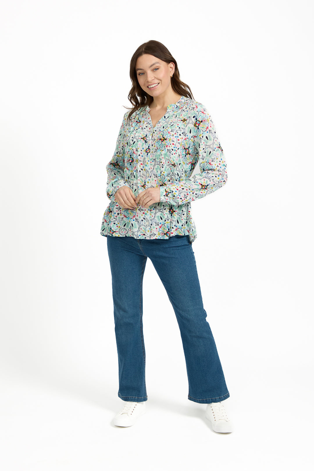 Pintuck Floral Printed Shirt