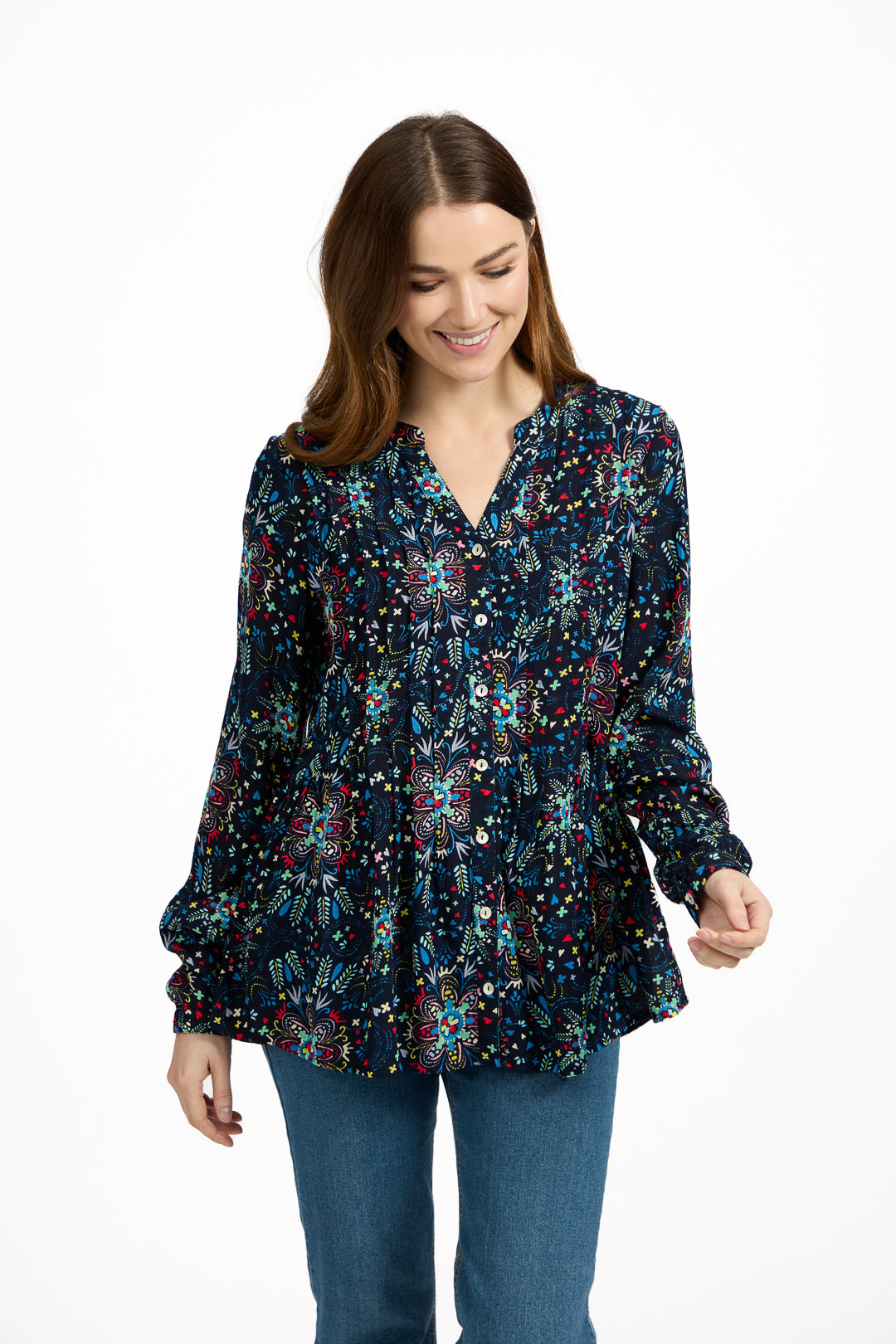 Pintuck Floral Printed Shirt