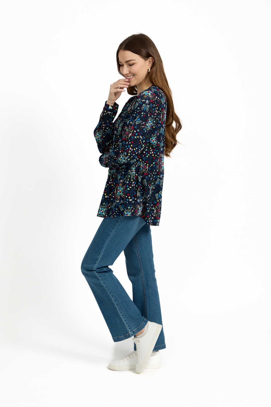 Pintuck Floral Printed Shirt