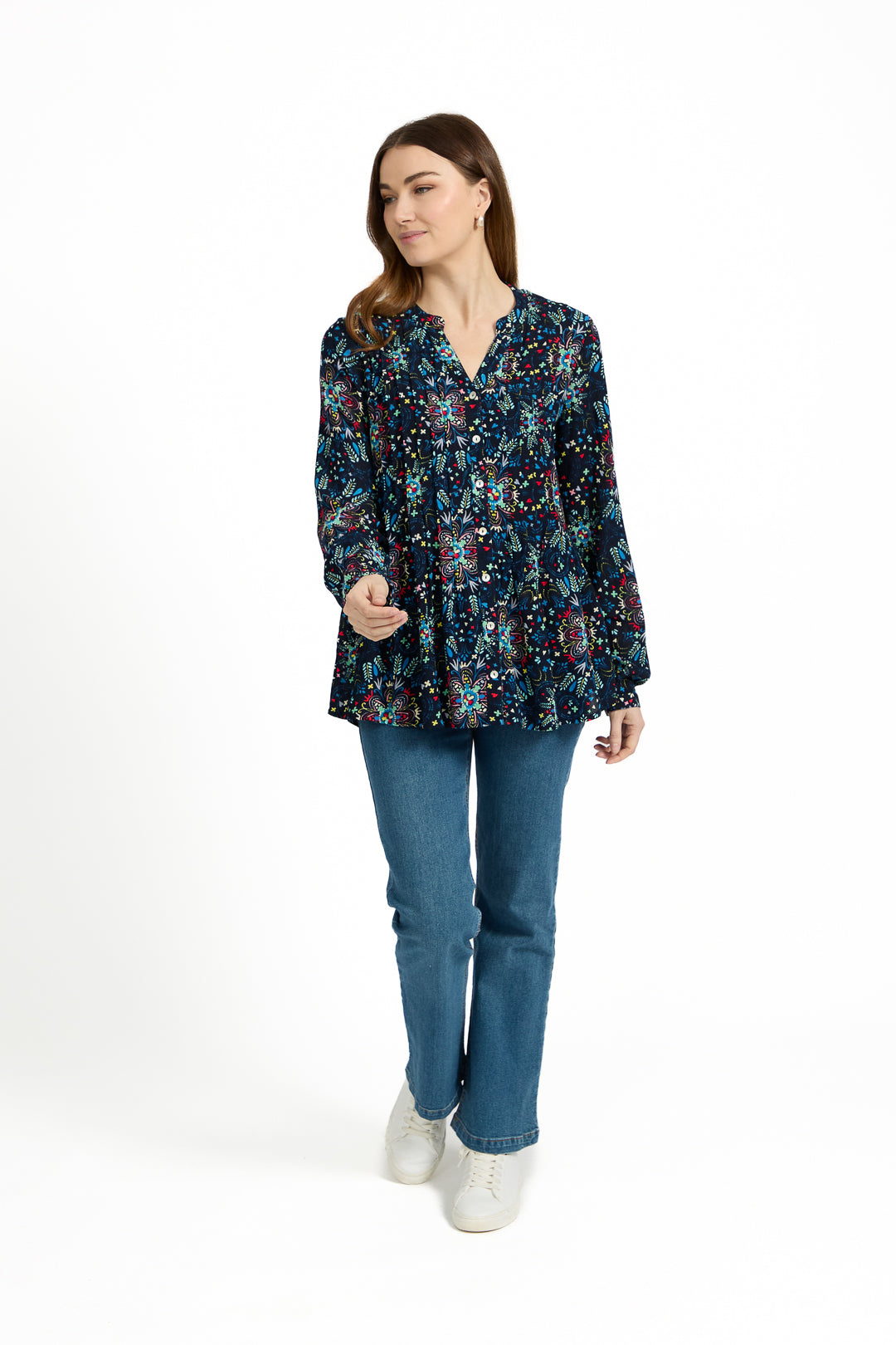 Pintuck Floral Printed Shirt