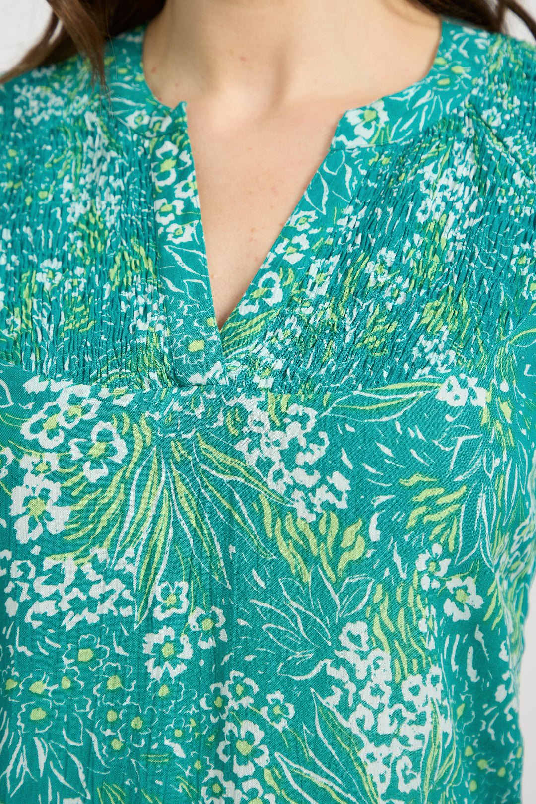Floral Print Lightweight Shirred Bodice Top