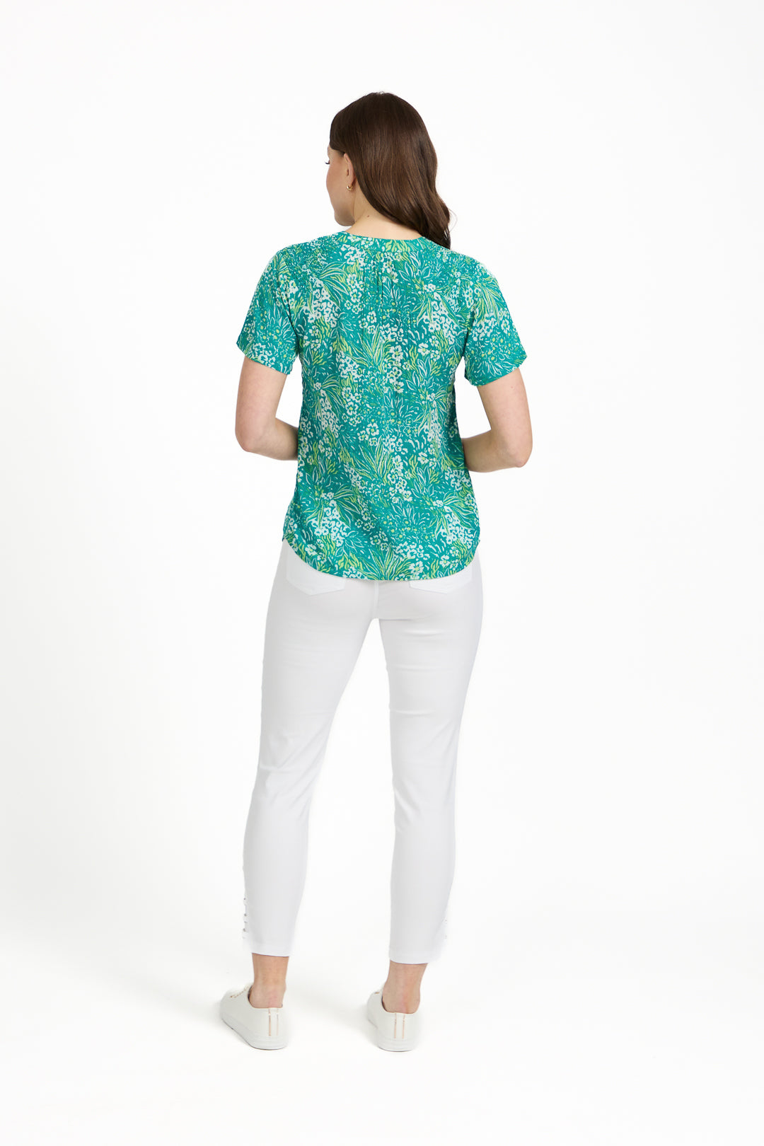 Floral Print Lightweight Shirred Bodice Top