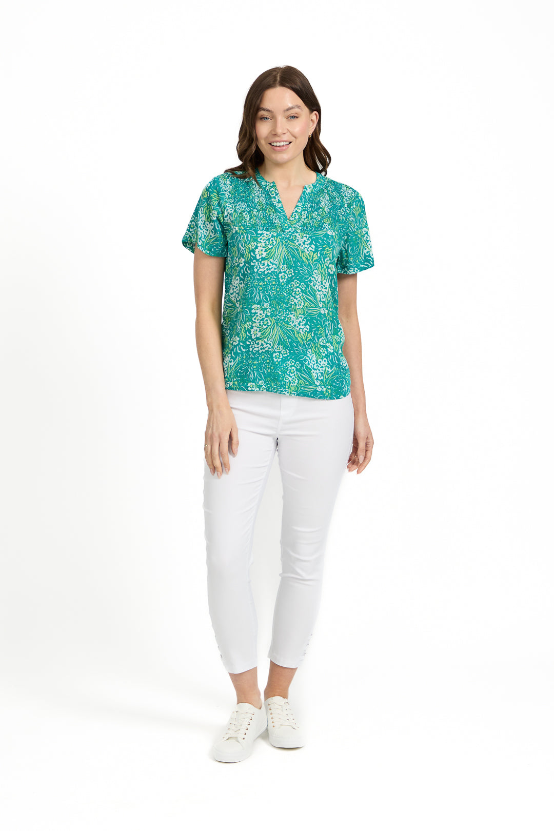 Floral Print Lightweight Shirred Bodice Top