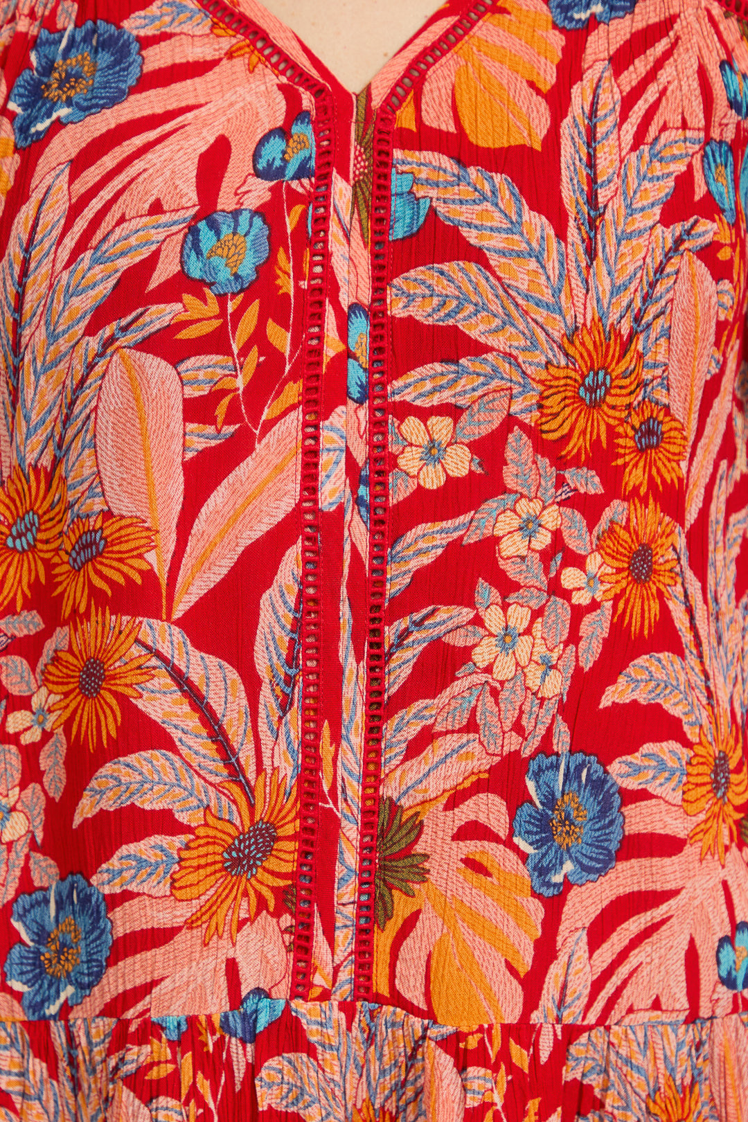 Tropical Print Ladder Trim Top