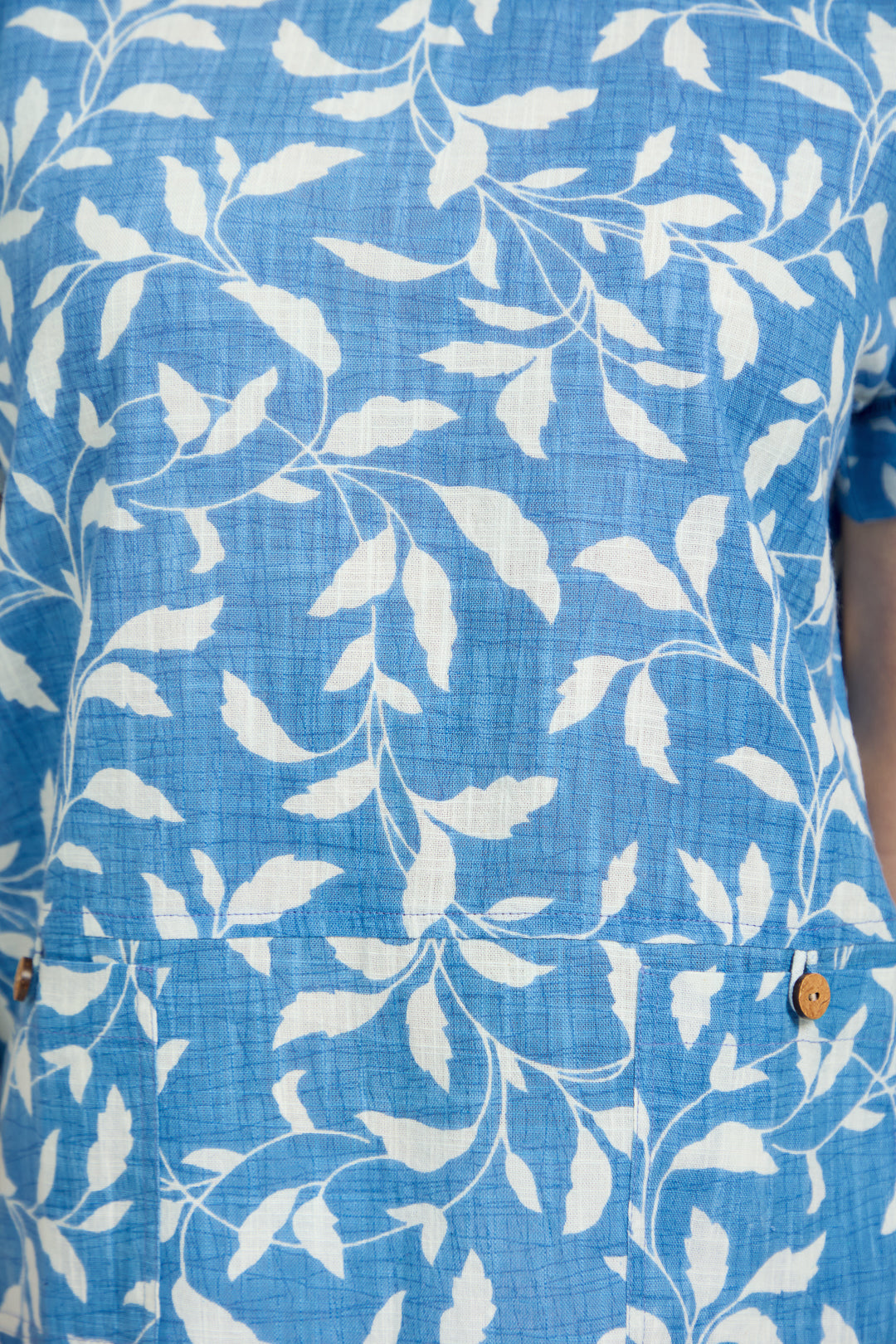 Leaf Print Ladder Trim Top