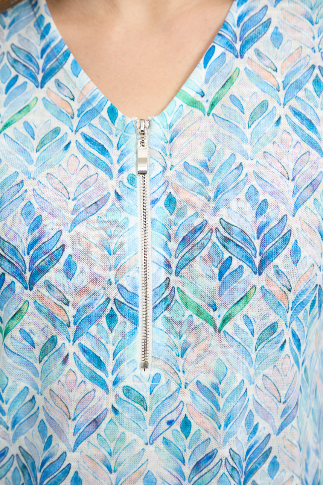 Leaf Print Multi Coloured Zip-Up Top