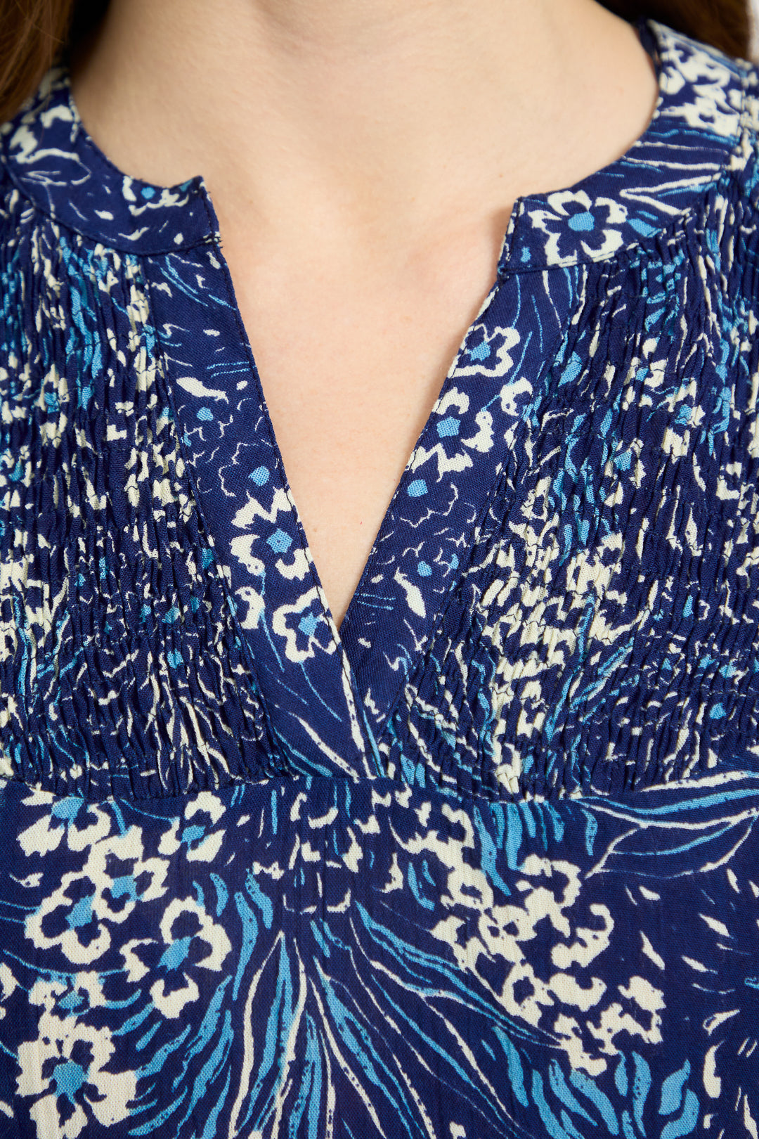 Floral Print Lightweight Shirred Bodice Top