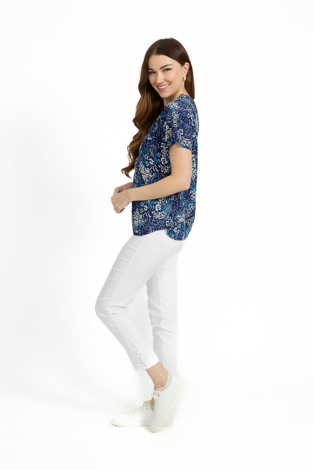 Floral Print Lightweight Shirred Bodice Top