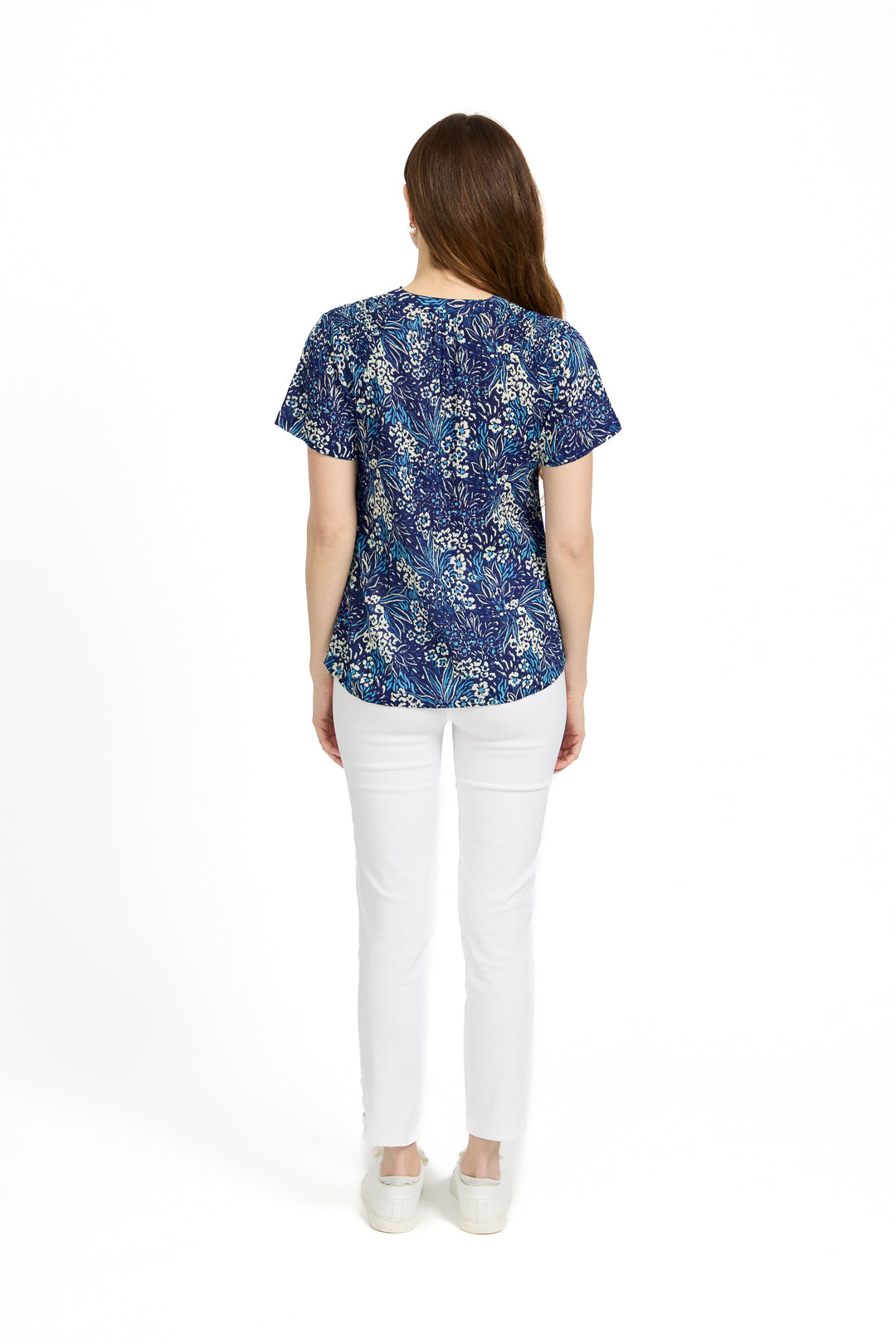 Floral Print Lightweight Shirred Bodice Top