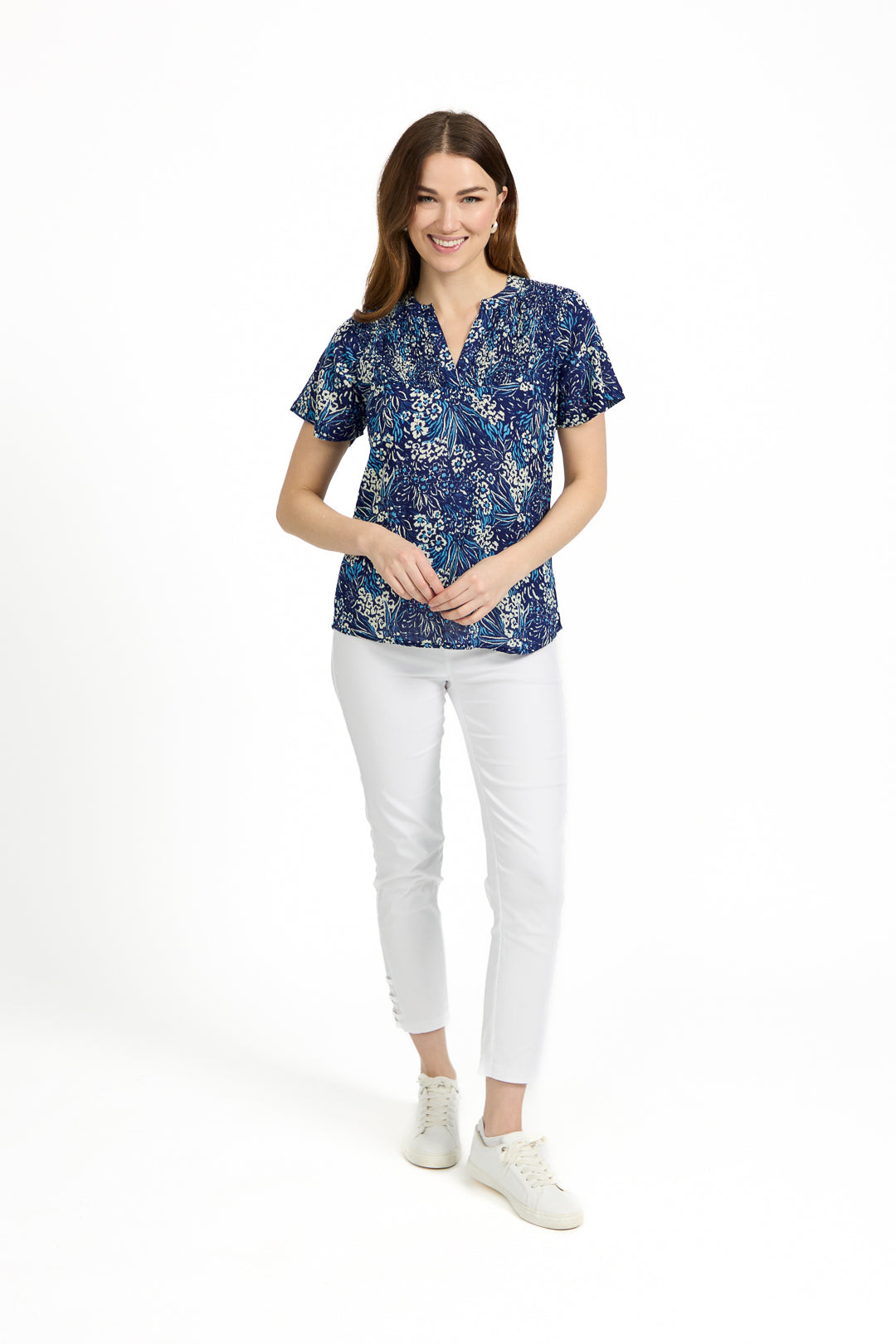 Floral Print Lightweight Shirred Bodice Top