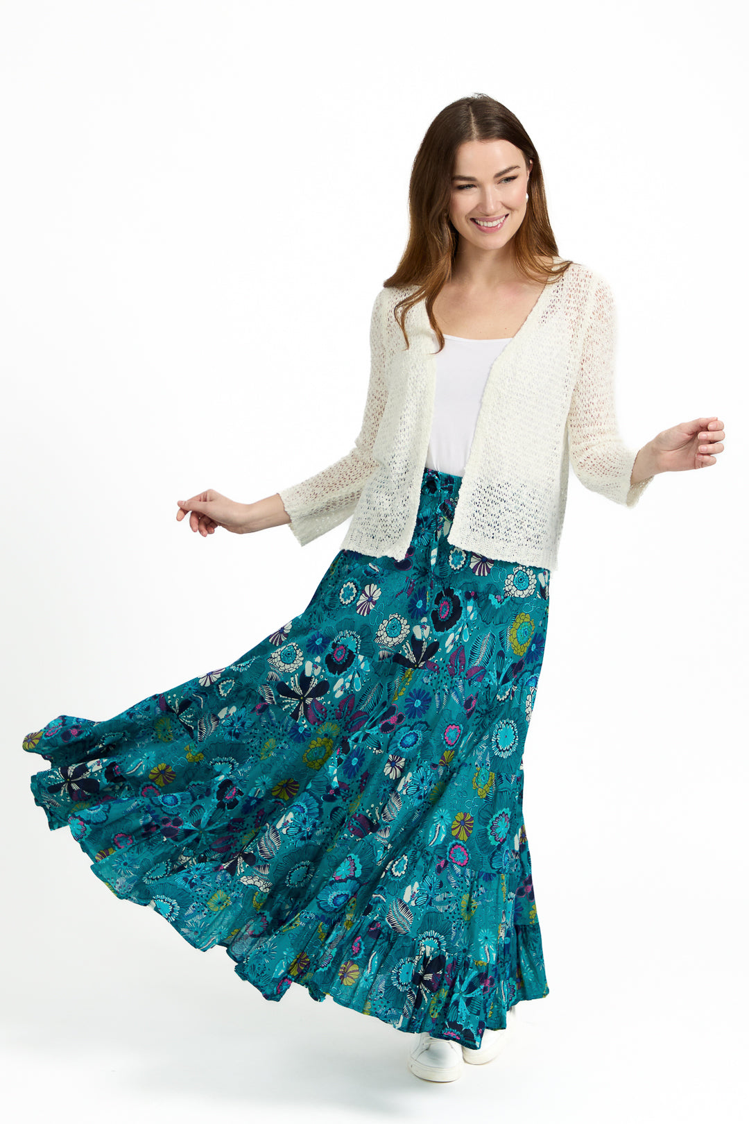 Flower Printed Tiered Maxi Skirt