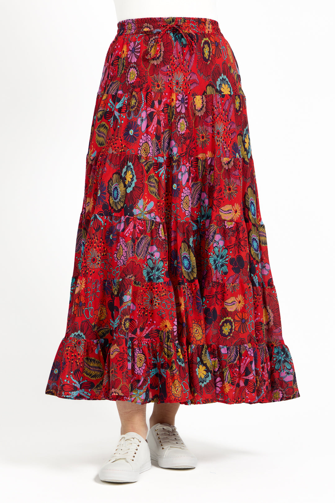 Flower Printed Tiered Maxi Skirt