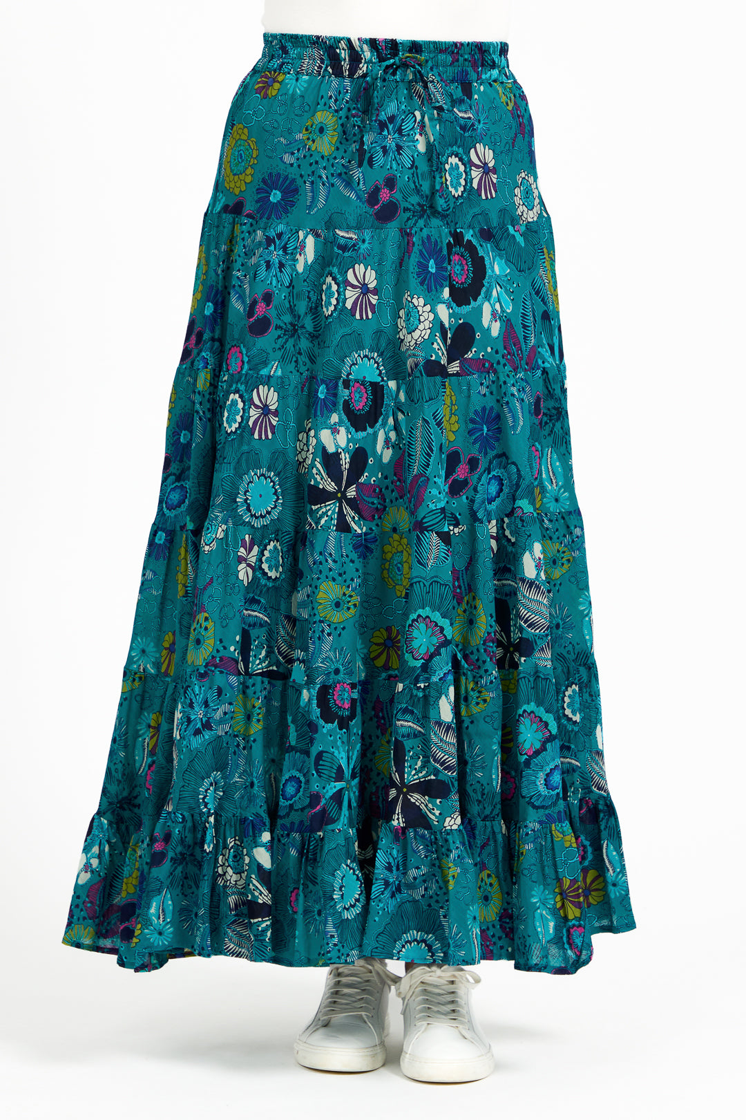 Flower Printed Tiered Maxi Skirt