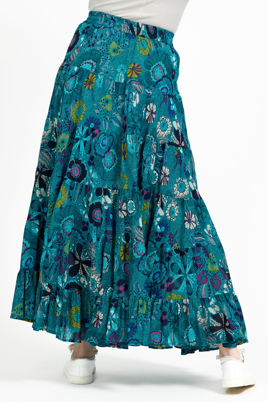 Flower Printed Tiered Maxi Skirt