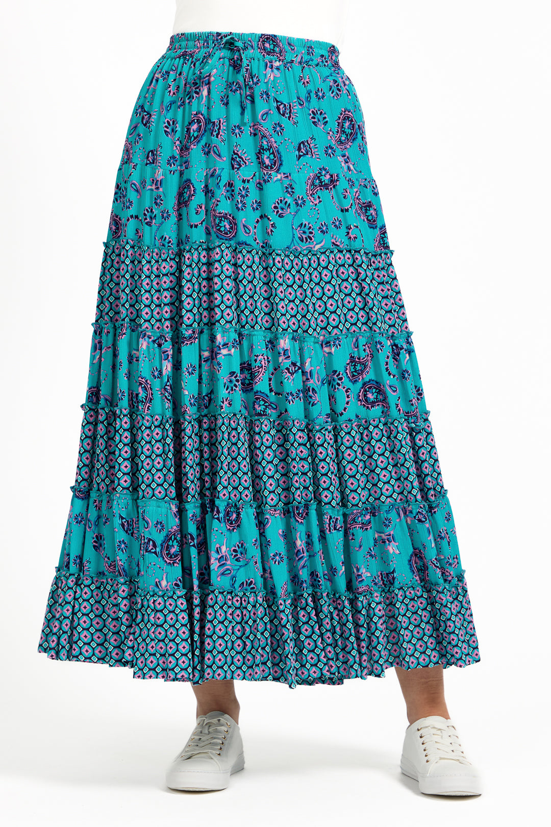 Paisley Print Tiered Maxi Skirt