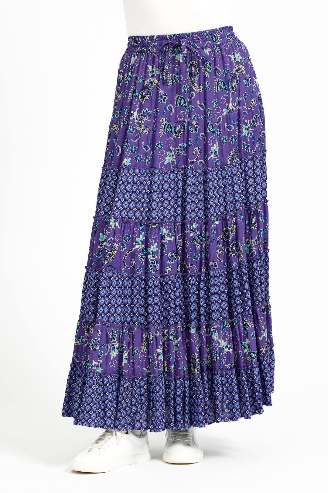 Paisley Print Tiered Maxi Skirt