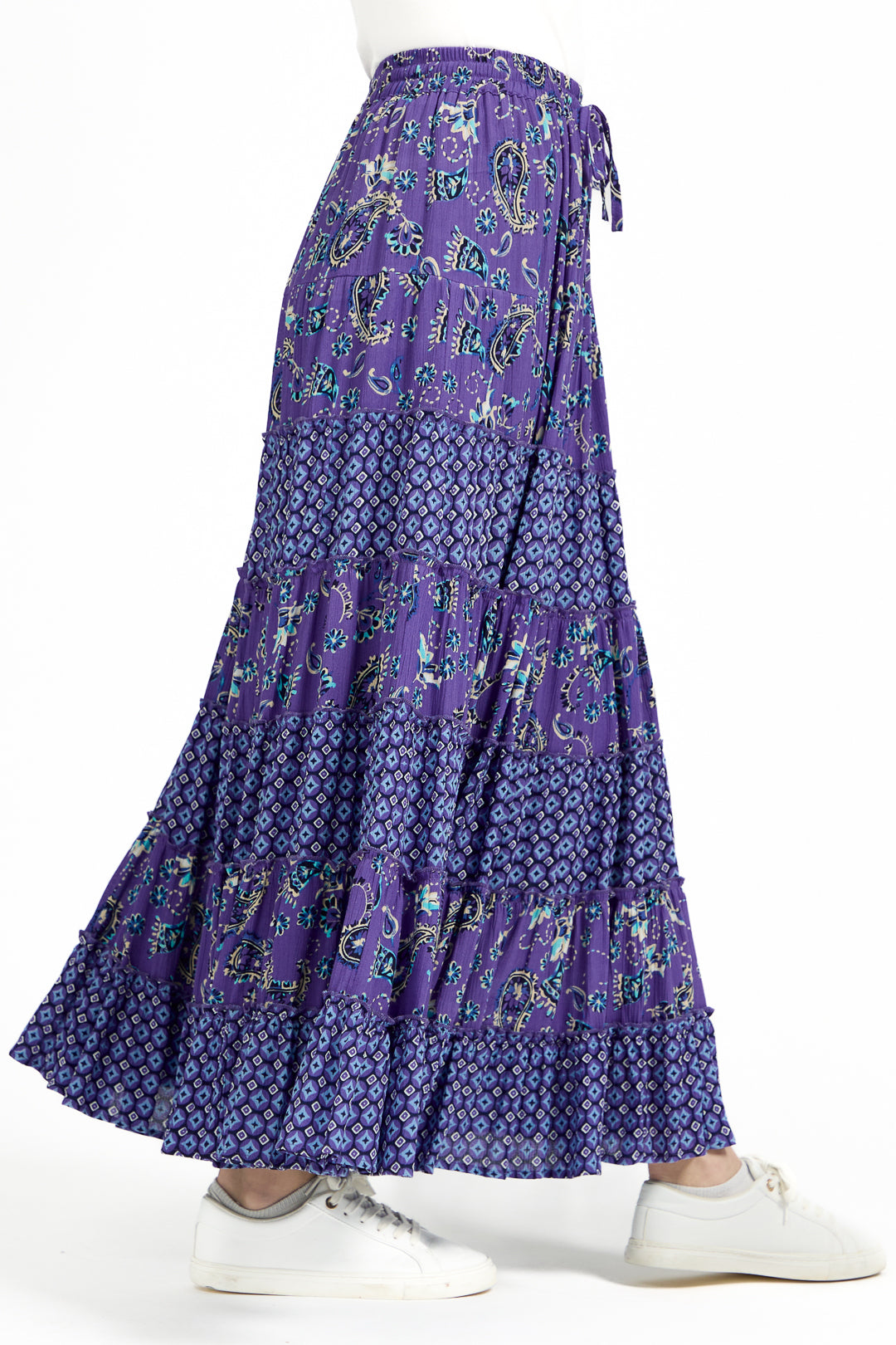 Paisley Print Tiered Maxi Skirt
