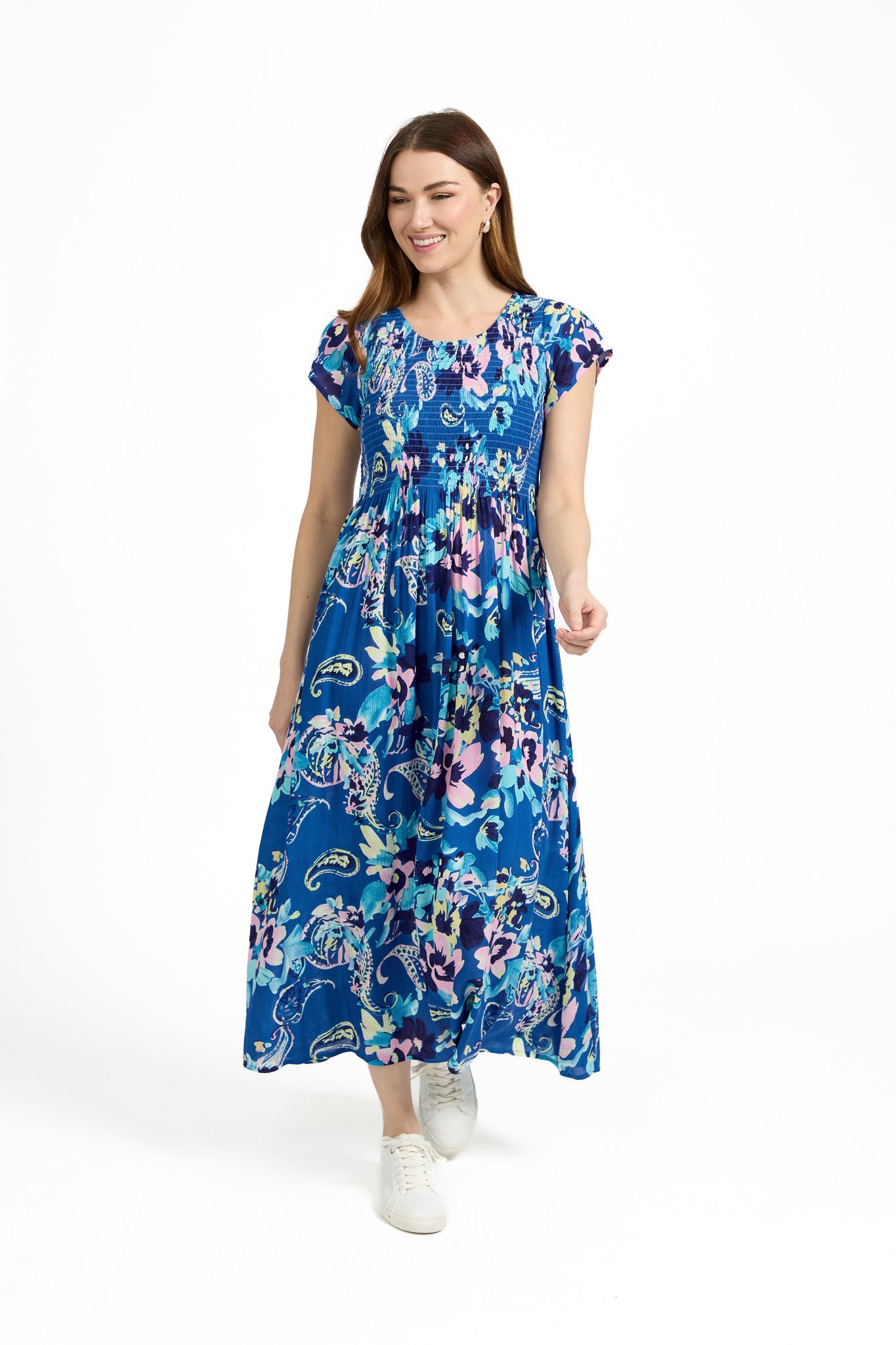 Paisley Print Shirred Bodice Dress