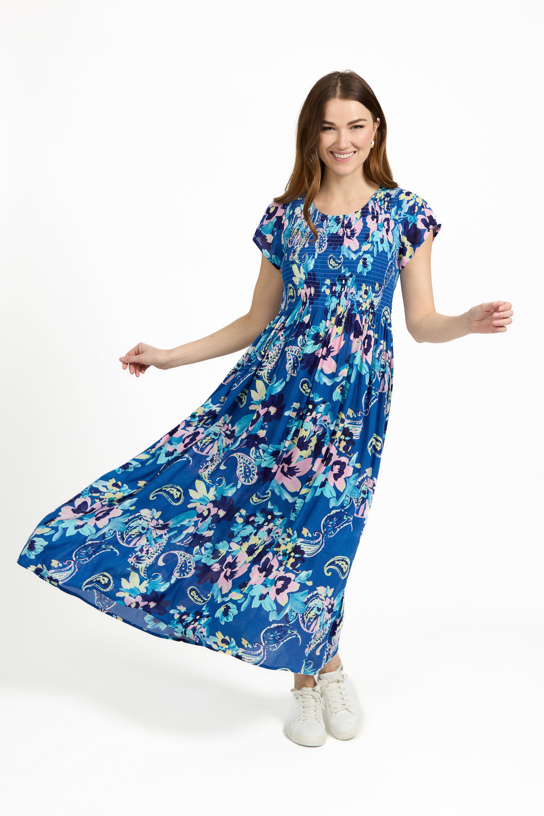 Paisley Print Shirred Bodice Dress