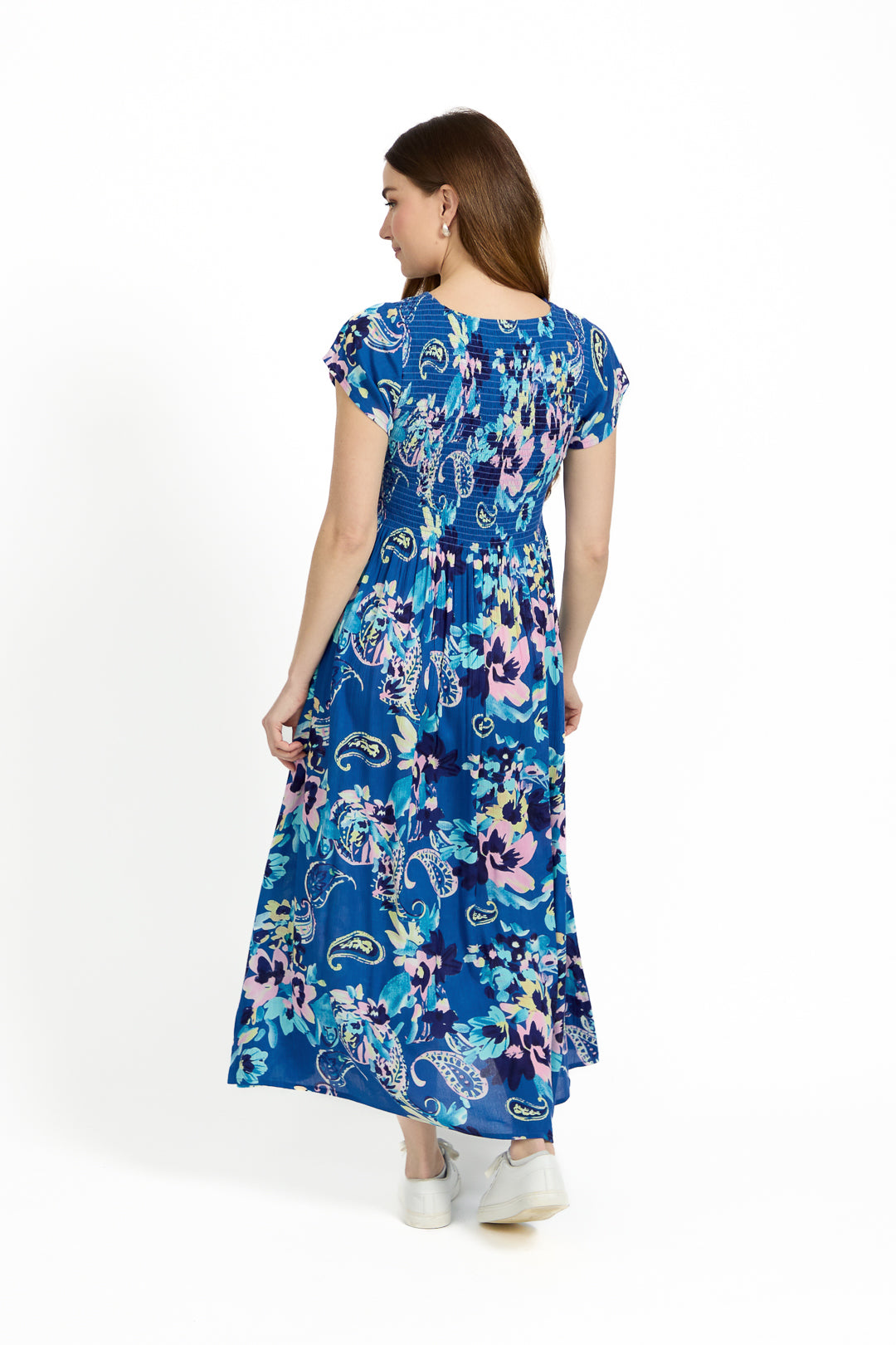 Paisley Print Shirred Bodice Dress