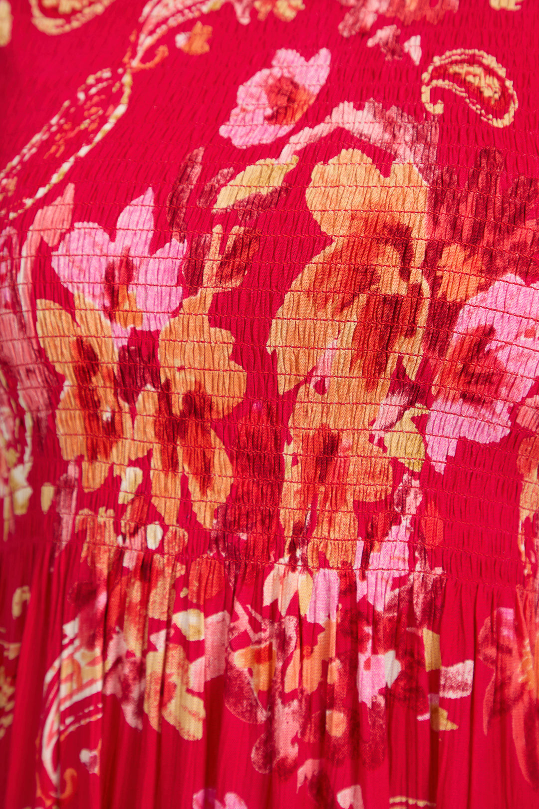 Paisley Print Shirred Bodice Dress