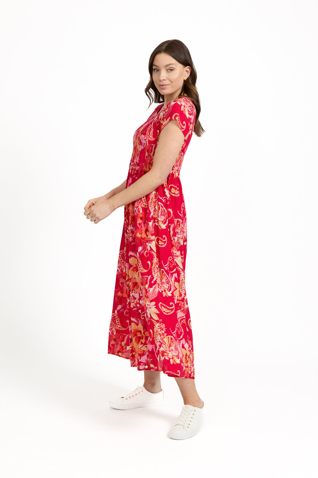 Paisley Print Shirred Bodice Dress