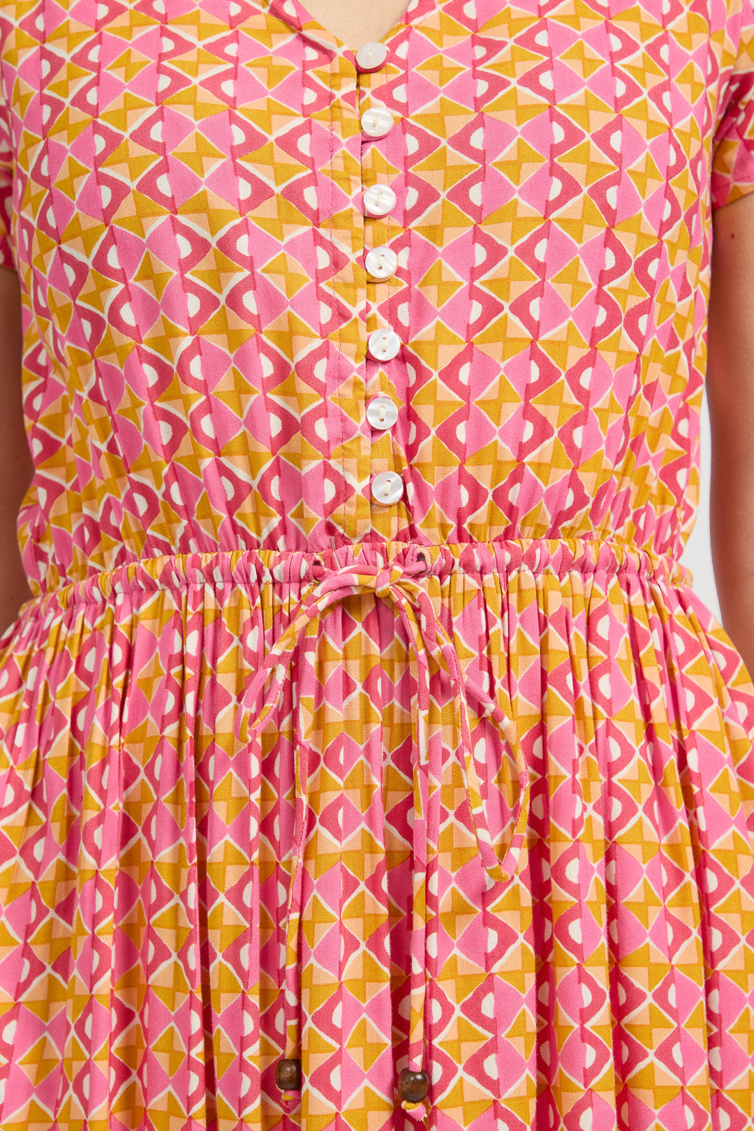 Geometric Print Tie Front Midi Dress