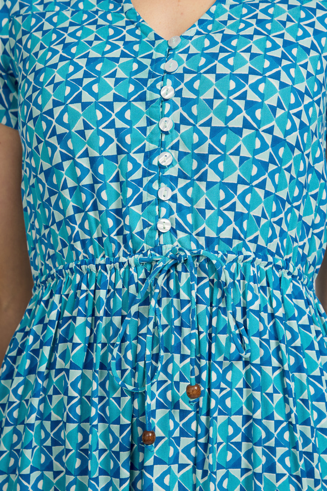 Geometric Print Tie Front Midi Dress