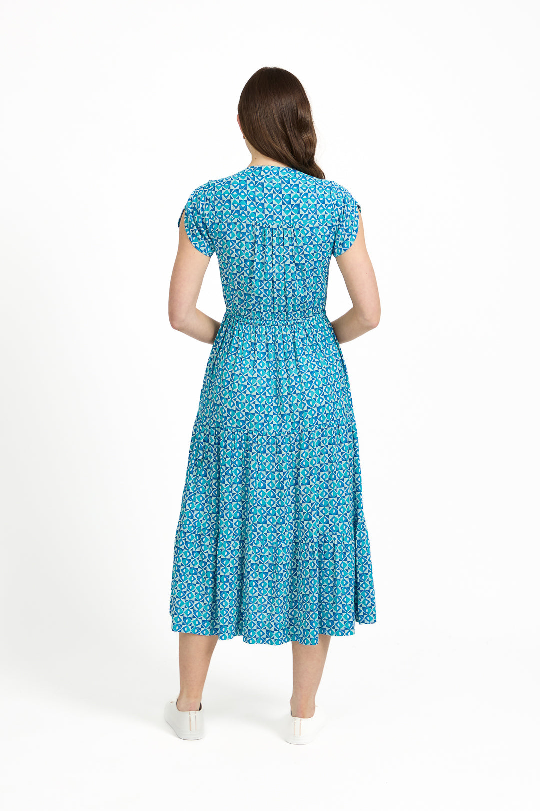 Geometric Print Tie Front Midi Dress