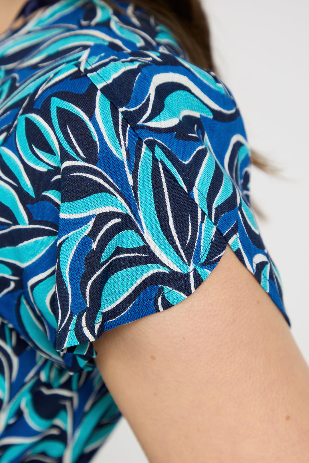 Leaf Print Flared Button-Up Midi Dress